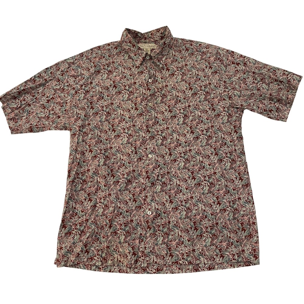 Tori Richard Mens M Cotton Lawn Hawaiian Shirt Burgundy Botanical Short Sleeve